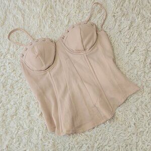 NWT PrettyLittleThing Stone Woven Lace Up Corset Top, Size 2